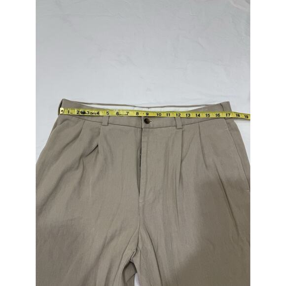 Brooks Brothers Elliot Pants Mens 36x30 Khaki Pleated Chino Cuffed Cotton Preppy - Picture 2 of 6